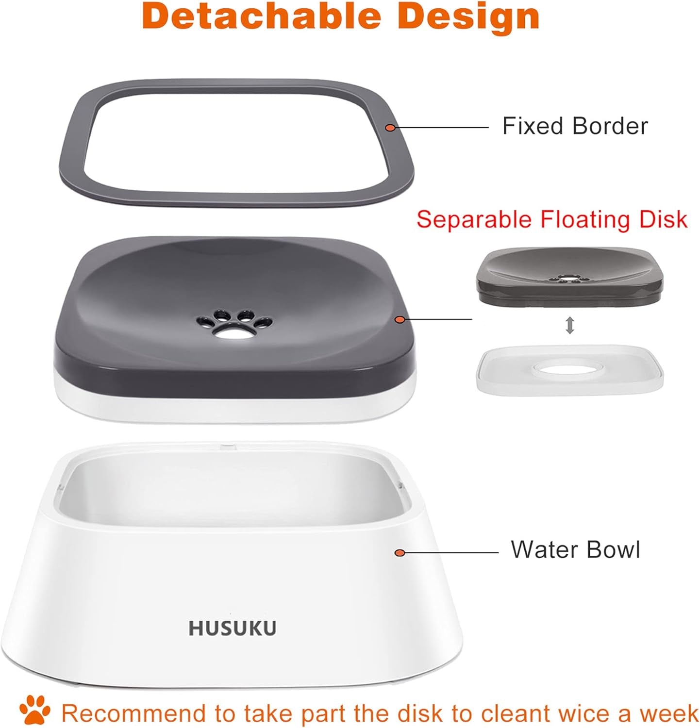 Dog Water Bowl - No-Slip Pet Water Dispenser and Slow Feeder Bowl, 35Oz Capacity
